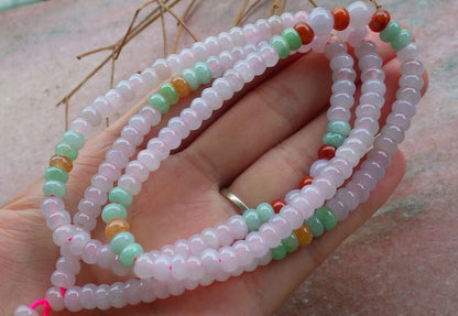 Certified Green Red Icy Pale Lavender Burma 100% Natural A JADE Jadeite Bead beads Necklace 24 inches 项链 495917  TN