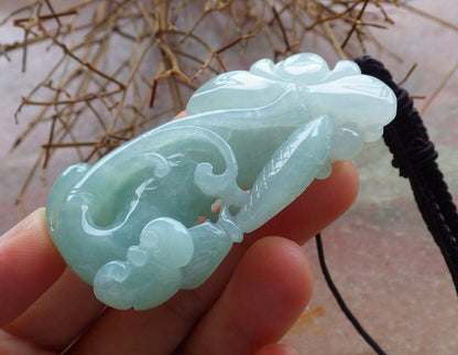 Certified Green 100% Natural A Jade jadeite Pendant Fish Lotus Flower Ruyi Coin Necklace 年年有余  528853  TN