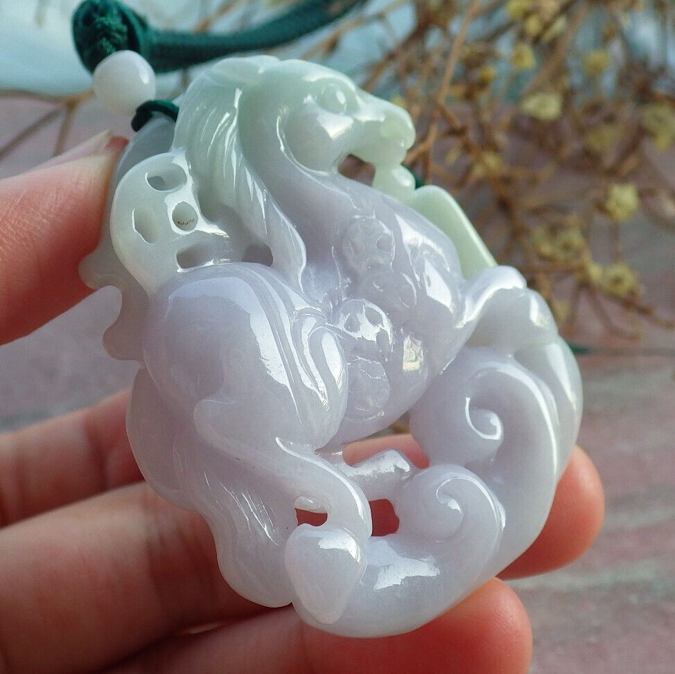 Certified Green Lavender Burma 100% Natural A Jade jadeite Pendant Horse Coin Ruyi Necklace 马到功成 634145  TN