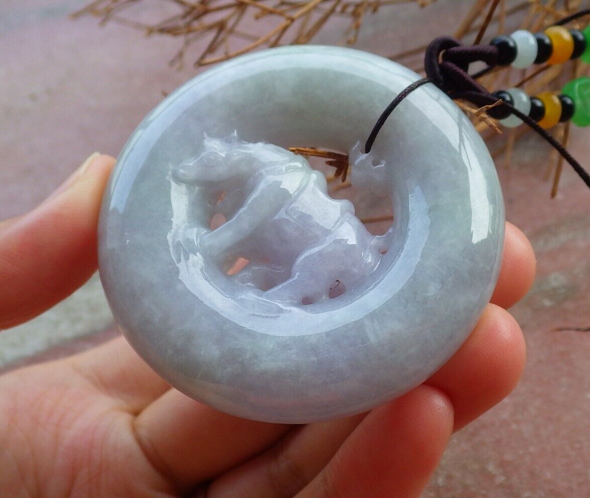 Certified Lavender Green 100% Natural A Jade jadeite pendant Cow Ox Circle Necklace 风水牛 526223  TN