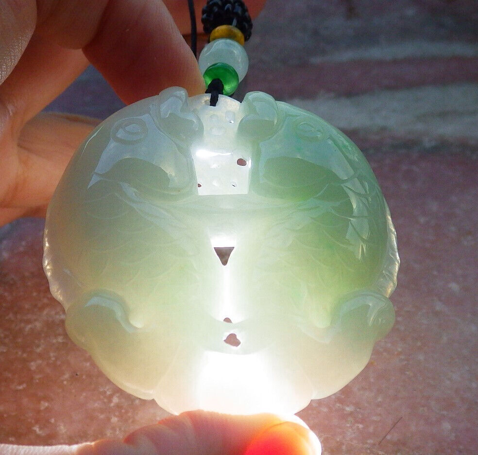 Certified Green Burma 100% Natural A Jade jadeite Pendant Fish Money Coin Necklace 年年有余 633170  TN