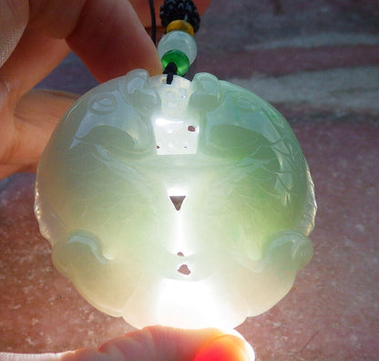 Certified Green Burma 100% Natural A Jade jadeite Pendant Fish Money Coin Necklace 年年有余 633170  TN