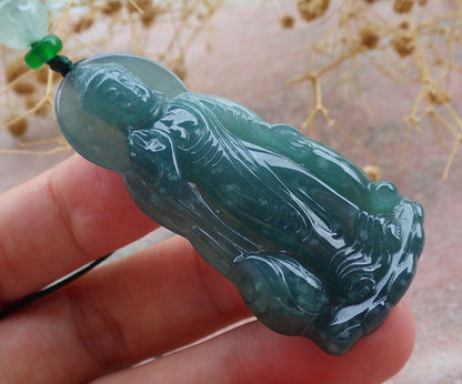Certified Icy Green Burma 100% Natural A Jade jadeite pendant Sakyamuni Buddha God Lotus Flower Necklace 释迦牟尼 636868  TN