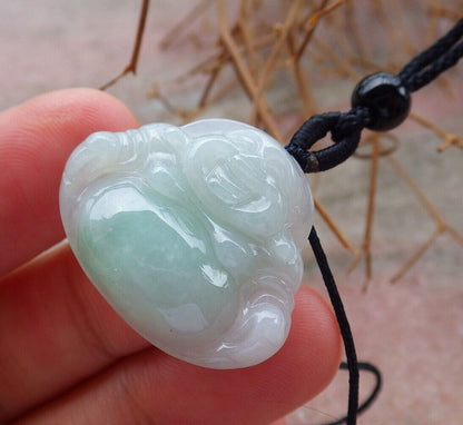 Certified Green 100% Natural A Jade jadeite pendant Happy Buddha God Necklace 开心佛 520787  TN