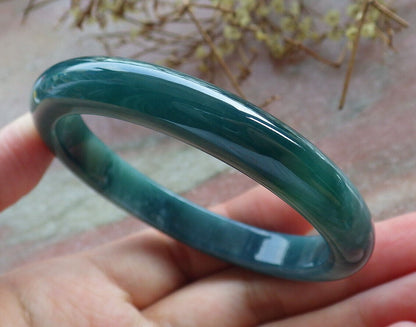 Certified Icy Blue Water Green Burma 100% Natural A JADE Jadeite Bangle Bracelet 55 mm 手镯 633526  TN
