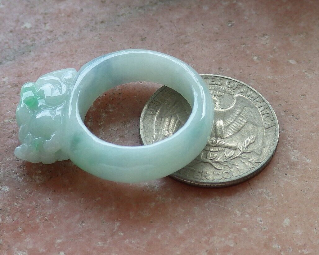 Certified Green 100% Natural A JADE Jadeite Dragon Pi Xiu RING USA. 8.5 戒指 523774 TN