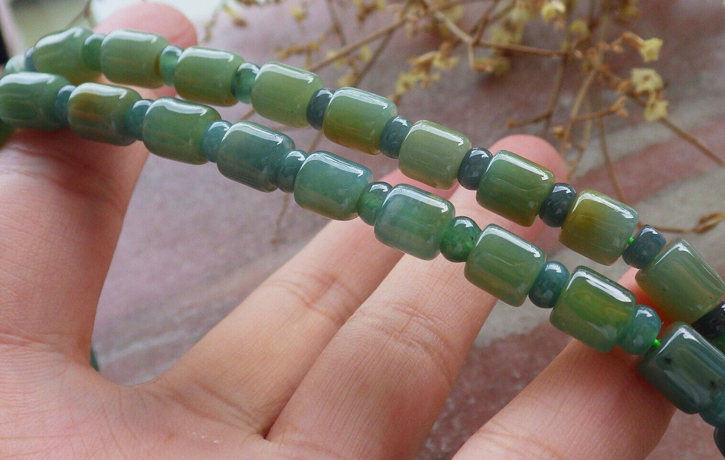 Certified Icy Yellow Green Burma 100% Natural A JADE Jadeite Bead Beads Circle Necklace 25 inches 项链 617426  TN