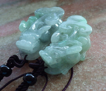 Pair Certified Green Burma 100% Natural A Jade jadeite Pendant Dragon Pi Xiu Coin Money Coin Necklace 风水貔貅 574130 TN