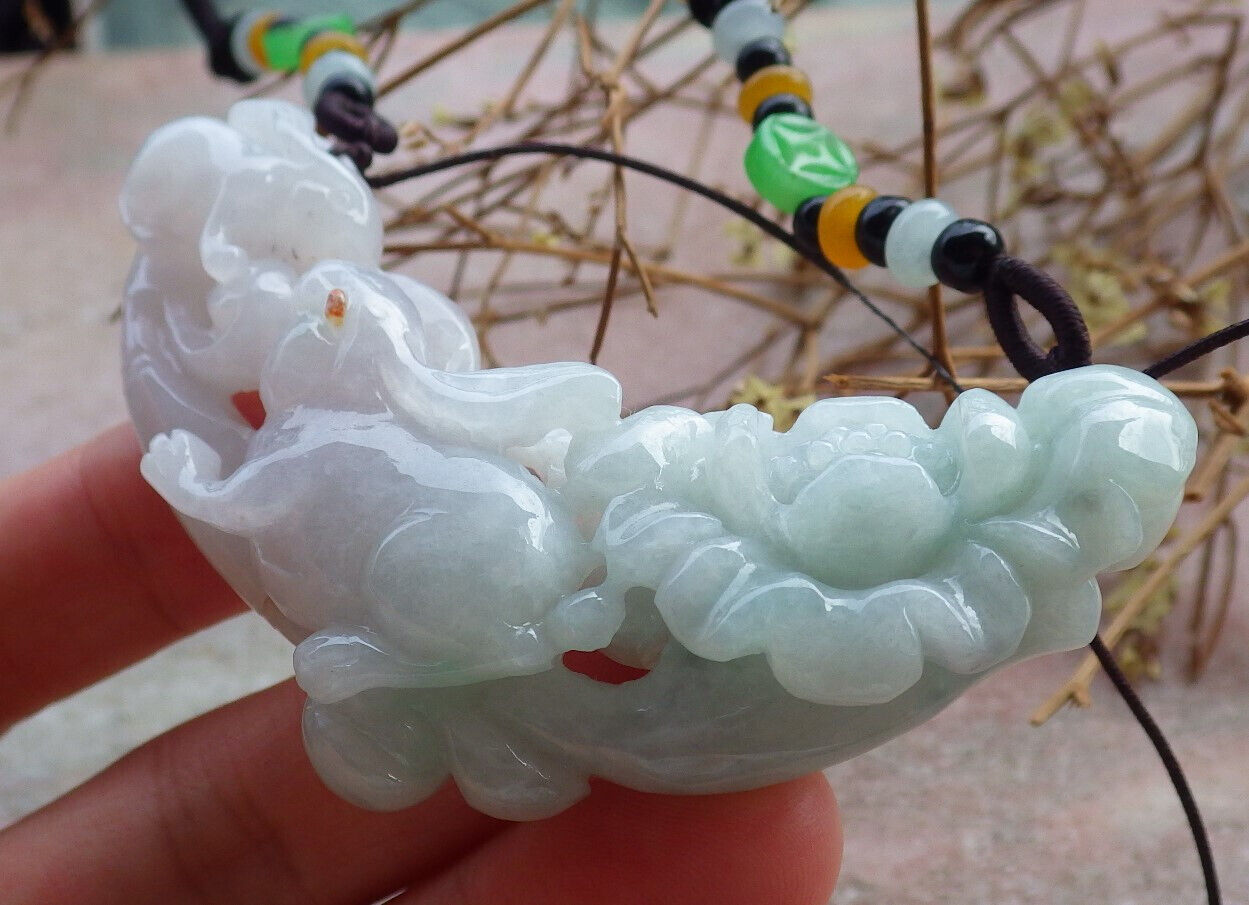 Certified Green Pale Lavender Burma 100% Natural A Jade jadeite Pendant Rabbit Flower Coin Ruyi Necklace 兔子 635206  TN