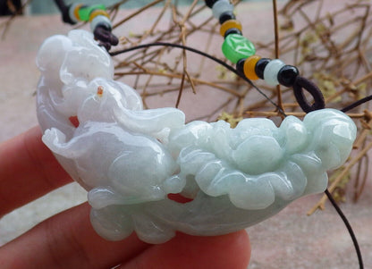 Certified Green Pale Lavender Burma 100% Natural A Jade jadeite Pendant Rabbit Flower Coin Ruyi Necklace 兔子 635206  TN