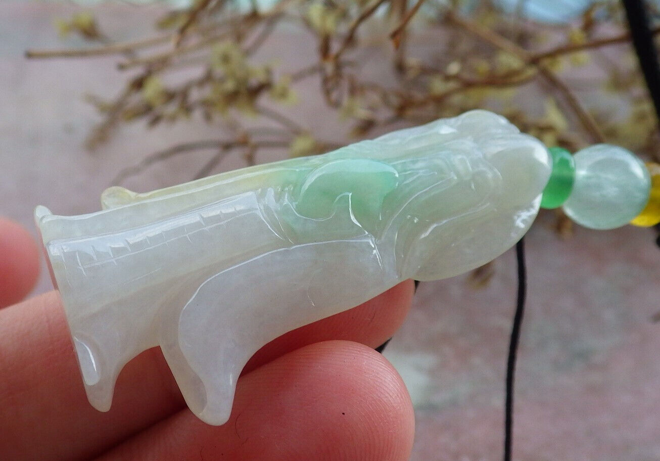 Certified Green Burma 100% Natural A Jade jadeite Pendant Longevity God Dragon Peach Necklace 寿星公 633328  TN