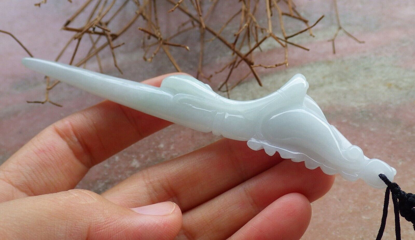 Certified Pale Green 100% Natural A Jade jadeite Pendant Phoenix Hair pins Hairpin 发针 528438  TN