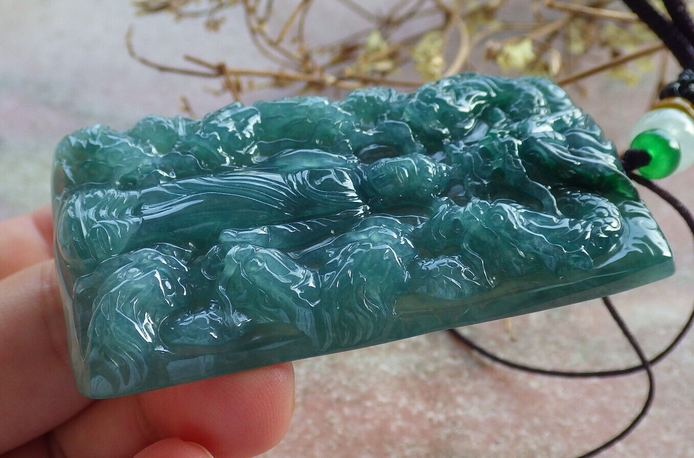 Certified Icy Green Burma 100% Natural A Jade jadeite Pendant Shakyamuni Buddha God 9 Dragon Necklace 释迦牟尼 633832  TN
