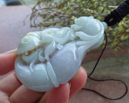 Certified Green Burma 100% Natural A Jade jadeite Pendant Fish Sea Shell Lotus Flower Necklace 574225 TN