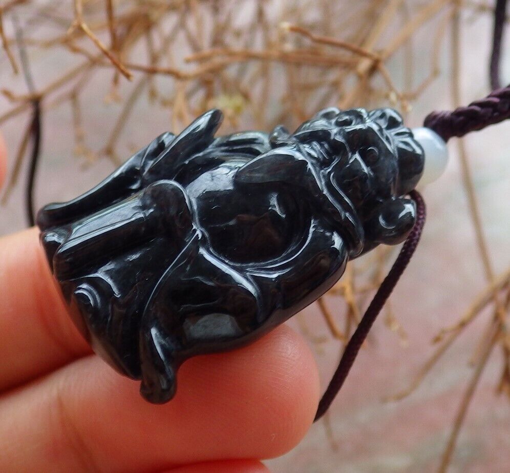 Certified Black Burma Natural A Jade jadeite pendant Zhong Kui God Fan 钟馗 526065  TN
