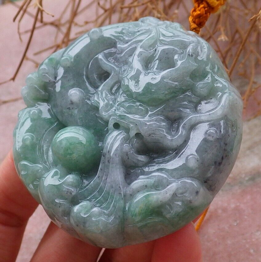 Certified Green Pale Lavender 100% Natural A Jade jadeite pendant Dragon Bead Ruyi Necklace 生意兴隆 519663  TN