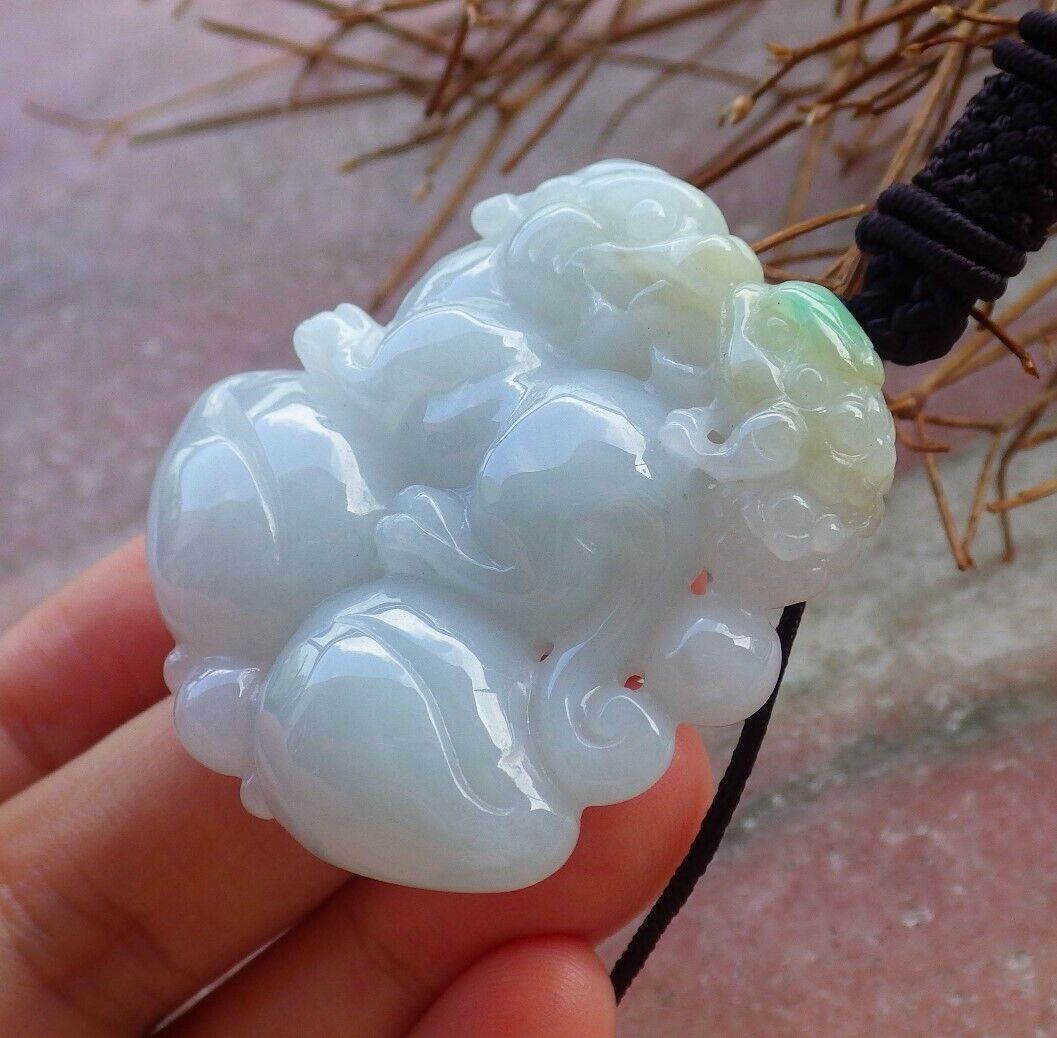Certified Green 100% Natural A Jade jadeite Pendant Dragon Pi Xiu Frog Toad Money Coin Necklace 风水貔貅 529016  TN