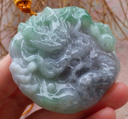 Certified Green Pale Lavender 100% Natural A Jade jadeite pendant Dragon Bead Necklace 生意兴隆 519655  TN