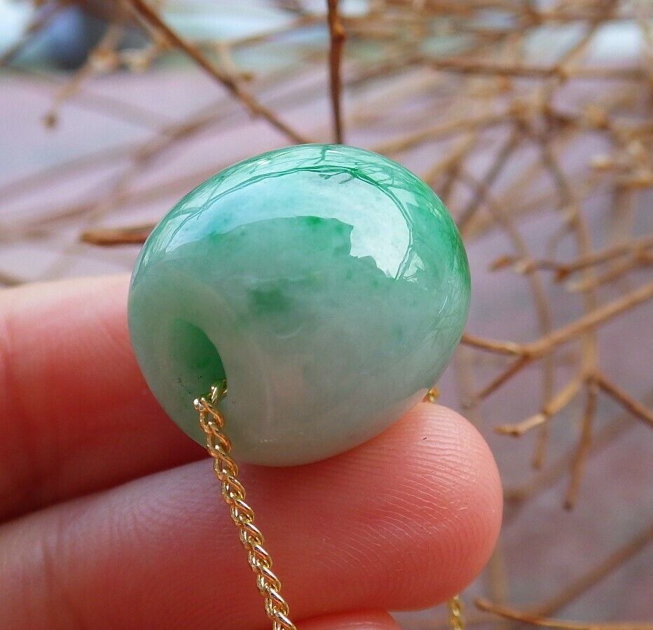 Certified Green Burma 100% Natural A Jade Circle Bead Donut Necklace 路路通 526248  TN