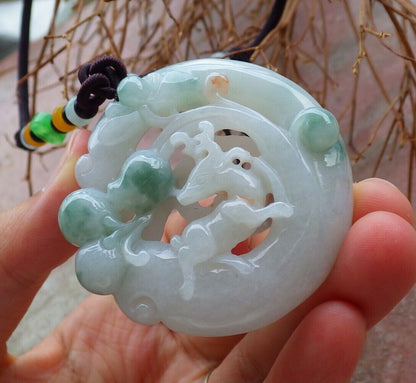 Certified Green 100% Natural A Jade jadeite Pendant Deer Peach Lotus Flower Ruyi Necklace 梅花鹿 526039  TN