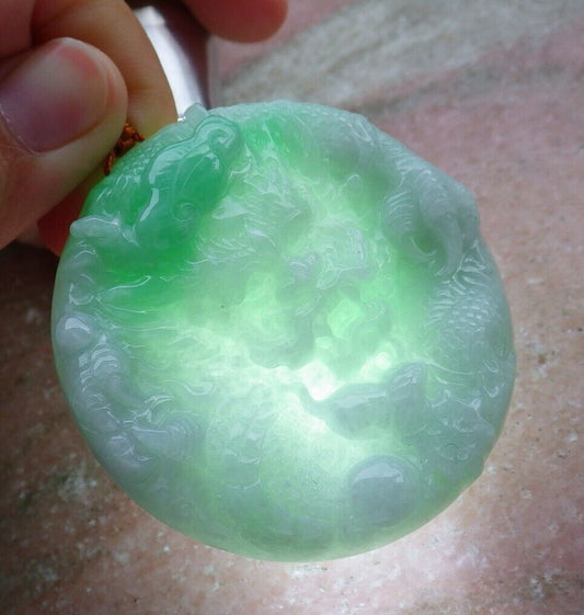 Certified Green 100% Natural A Jade jadeite Pendant Dragon Mouse Rat Lotus Flower Ruyi Necklace 望子成龙 520818  TN