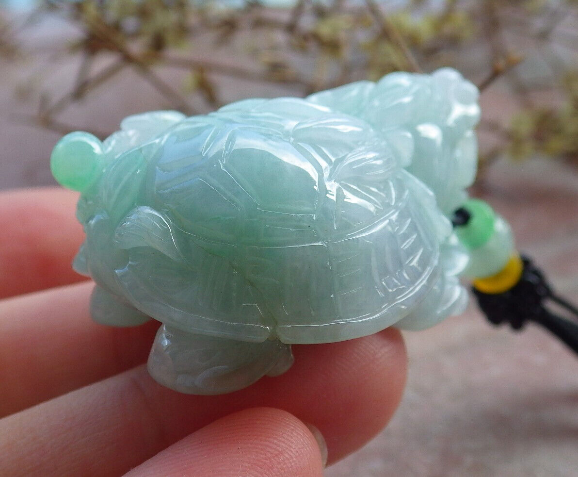 Certified Green Burma 100% Natural A Jade jadeite Pendant Dragon Turtle Snake Coin Necklace 龙龟 632936  TN