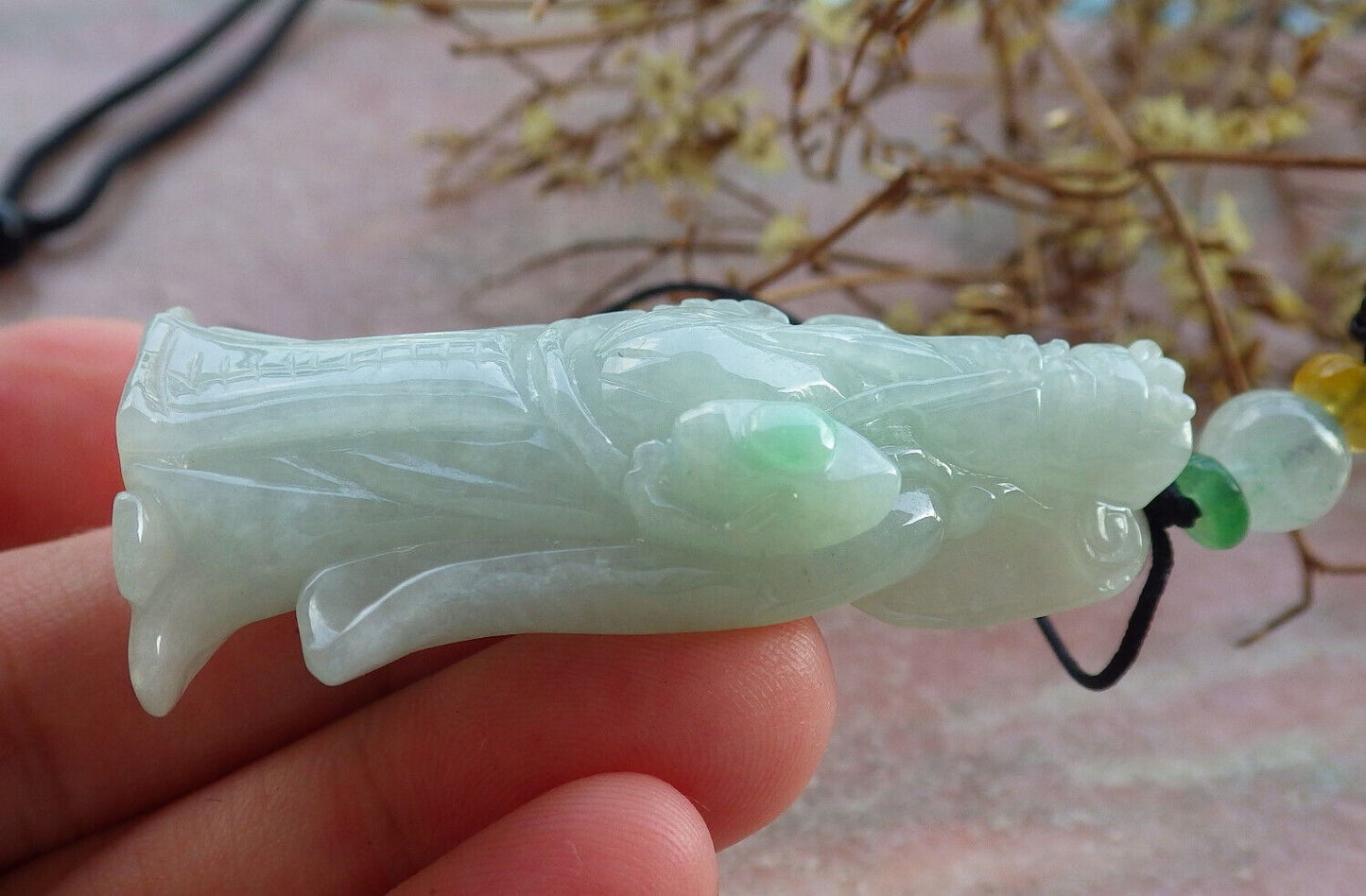 Certified Green Burma 100% Natural A Jade jadeite Pendant Money God Yuan Bao Necklace 财神 633216  TN