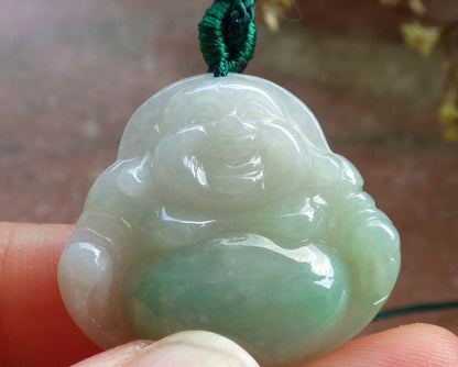 Certified Icy Green 100% Natural A Jade jadeite pendant Happy Buddha God Necklace 开心佛 524358  TN