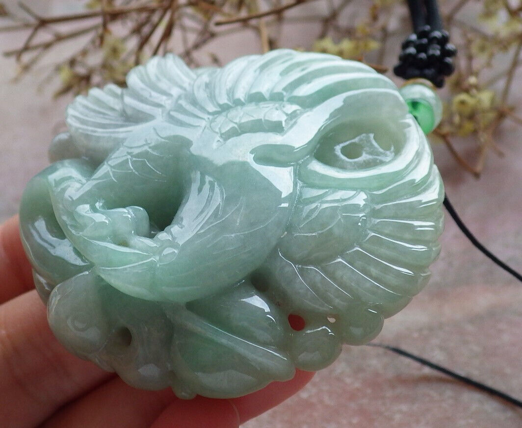 Certified Green Burma 100% Natural A Jade jadeite Pendant Eagle Snake Coin Necklace 大展宏图 633482  TN