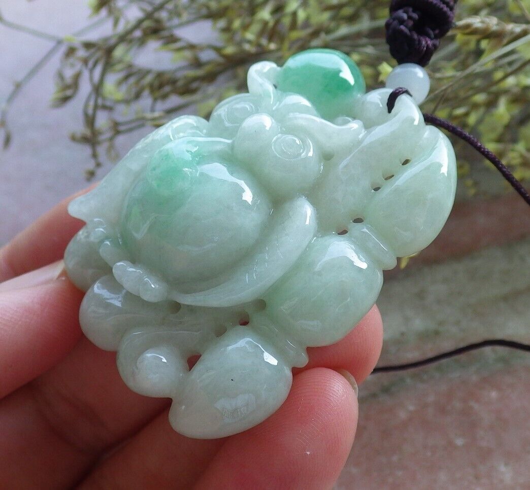 Certified Green Burma 100% Natural A Jade jadeite Pendant Owl Lotus Flower Necklace 猫头鹰 574260 TN
