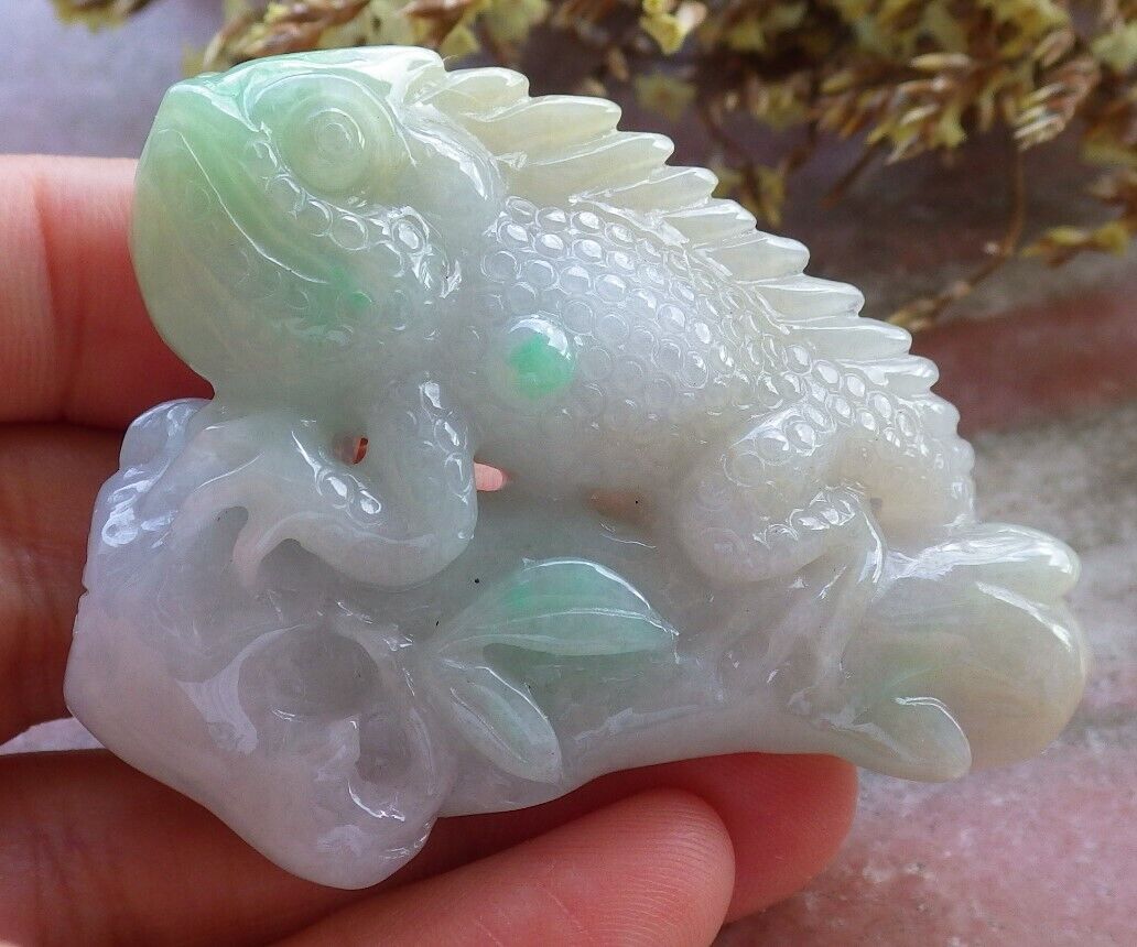 Certified Green Yellow 100% Natural A Jade jadeite Display Dragon Lizard Tree Lotus Flower Ruyi 龙蜥蜴 524133  TN