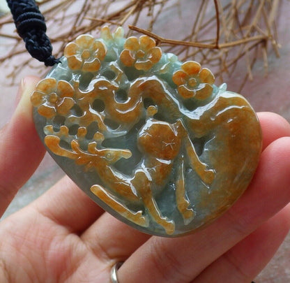 Certified Red Green 100% Natural A Jade jadeite Pendant Deer Flower Necklace 梅花鹿 526141  TN