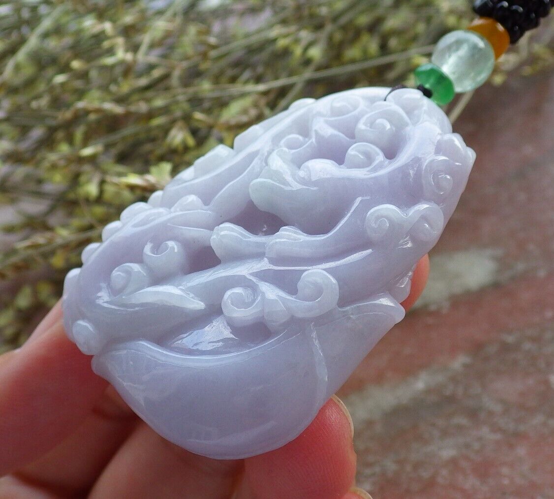 Certified Lavender Burma 100% Natural A Jade jadeite Pendant Dragon Coin Fan Yuan Bao Necklace 生意兴隆 573956 TN