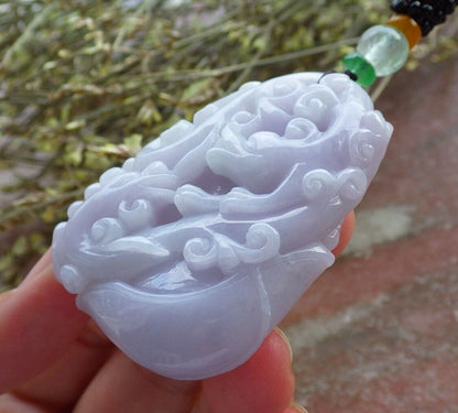 Certified Lavender Burma 100% Natural A Jade jadeite Pendant Dragon Coin Fan Yuan Bao Necklace 生意兴隆 573956 TN