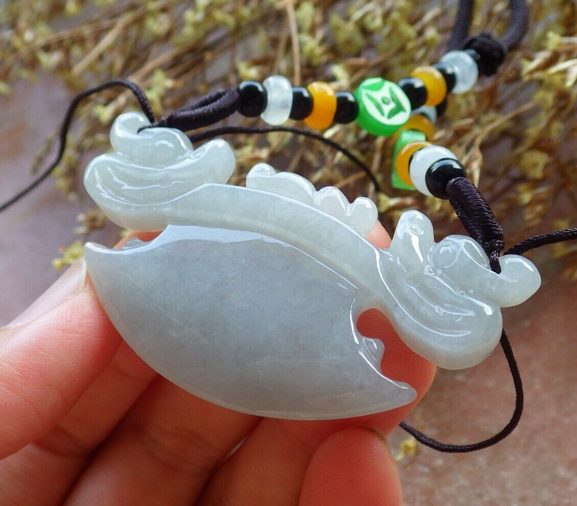 Certified Pale Lavender Green 100% Natural A Jade jadeite Pendant Dragon Axe Necklace 龙斧头 530019  TN