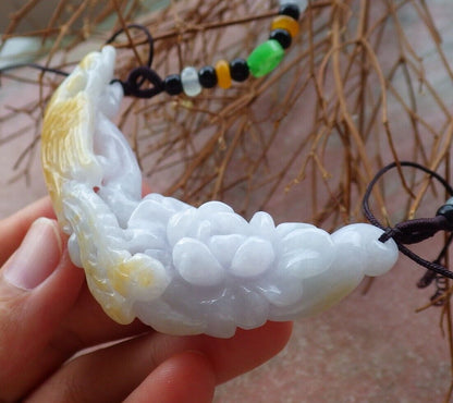 Certified Yellow Pale Lavender 100% Natural A Jade jadeite Pendant Phoenix Ruyi Coin Flower Necklace 凤凰 525985  TN
