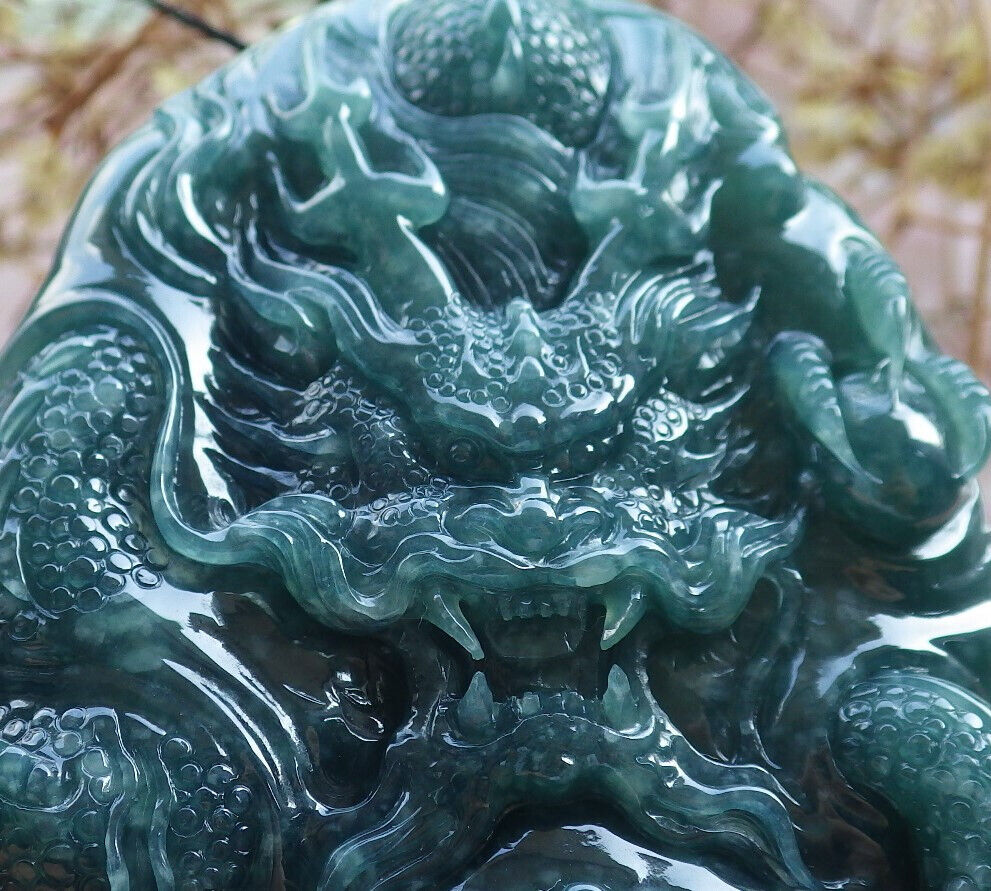 Certified Icy Green Burma 100% Natural A Jade jadeite Pendant Dragon Bead Necklace 生意兴隆 633320  TN