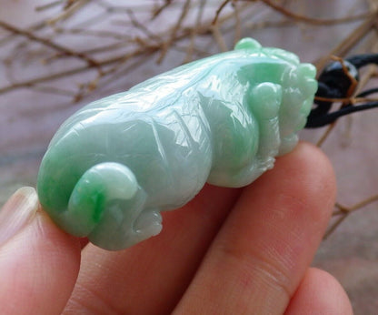 Certified Green 100% Natural A Jade jadeite Pendant Tiger Money Coin Necklace 虎虎生威 525750  TN