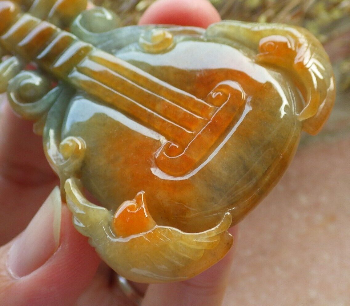 Certified Red Green Burma 100% Natural A Jade jadeite Pendant Bird Ruyi Coin Guitar Necklace 575279 TN