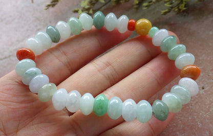 Certified Red Yellow Green Burma 100% Natural A JADE Jadeite Bead Beads Bangle Circle Bead Beads Bangle Bracelet 平安扣手链  573828 TN