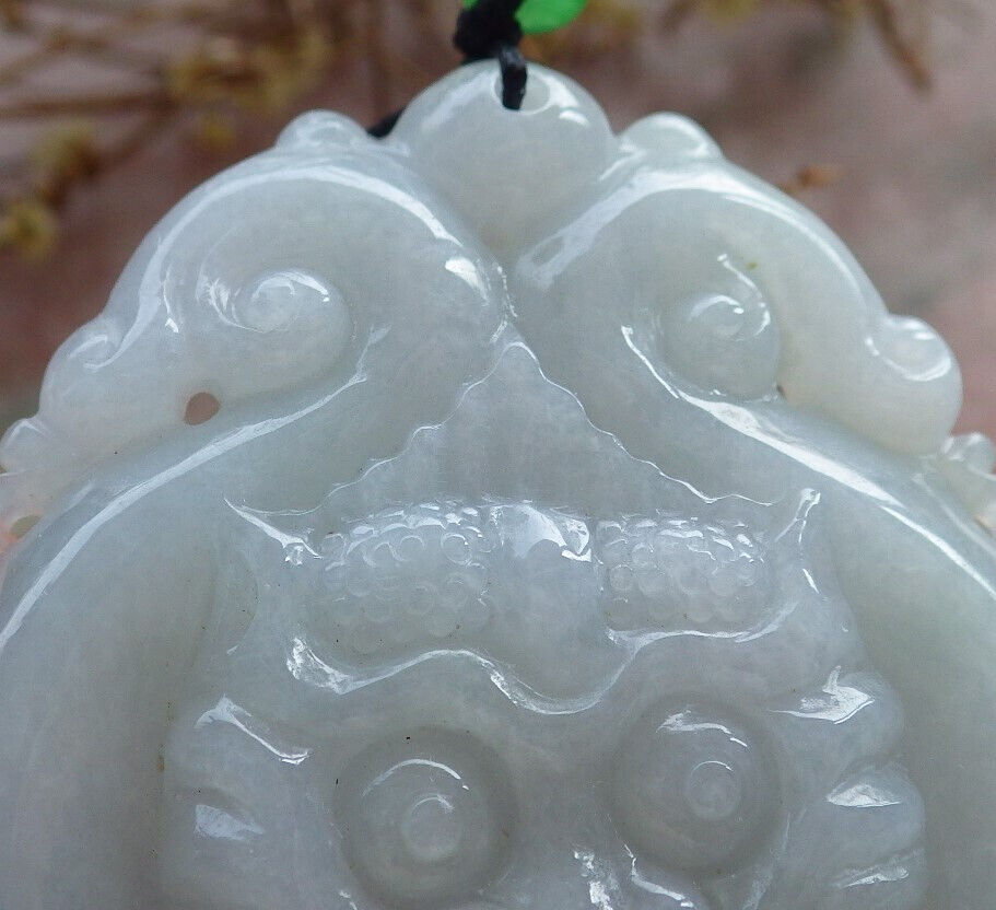 Certified Green Burma 100% Natural A Jade jadeite Pendant Dragon Ruyi Necklace 生意兴隆 633508  TN