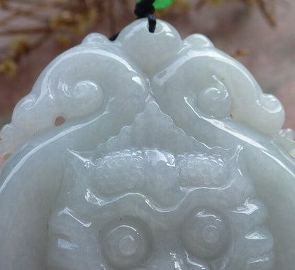 Certified Green Burma 100% Natural A Jade jadeite Pendant Dragon Ruyi Necklace 生意兴隆 633508  TN
