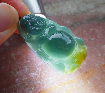 Certified Icy Green Yellow 100% Natural A Jade jadeite pendant Happy Buddha God Necklace 开心佛 528847  TN