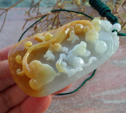 Certified Yellow Burma 100% Natural A Jade jadeite Pendant Dragon Pi Xiu Mouse Rat Ruyi Bead Necklace 风水貔貅 634137  TN