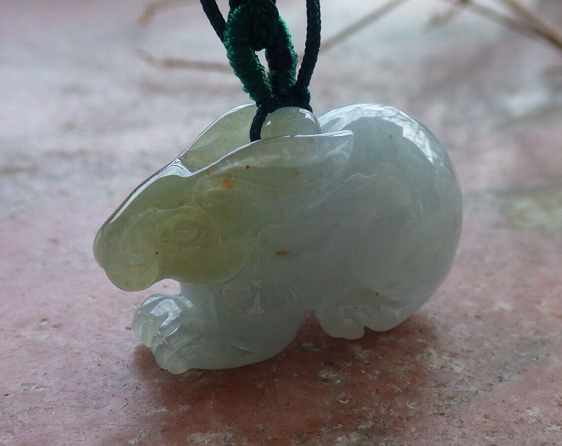 Certified Icy Yellow Pale Lavender 100% Natural A Jade jadeite Pendant Rabbit Necklace 兔子 526332  TN