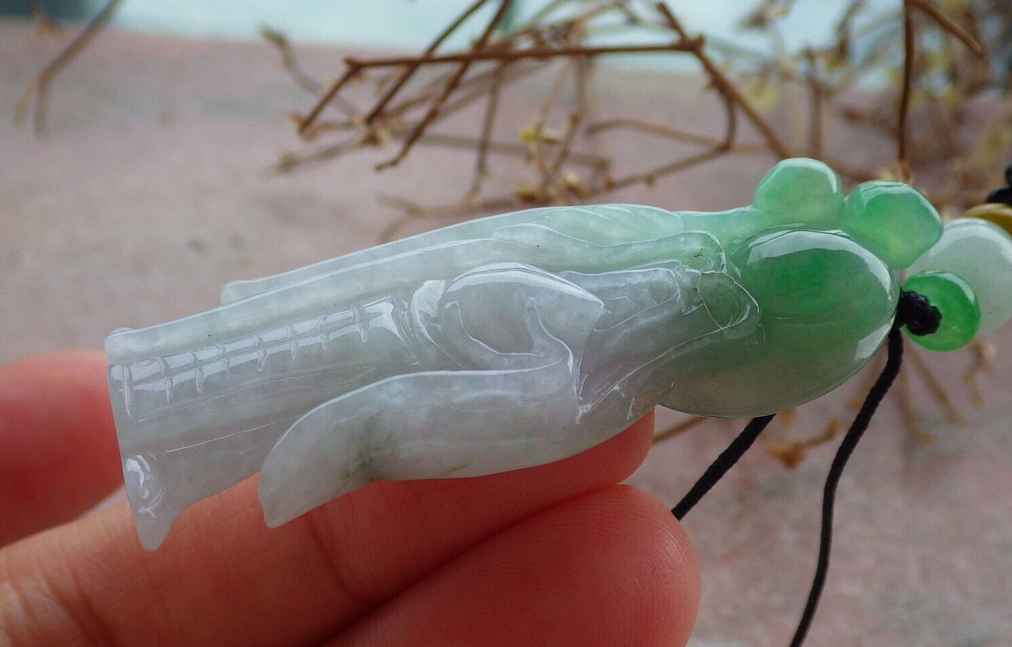 Certified Green Burma 100% Natural A Jade jadeite Pendant Longevity God Peach Necklace 寿星公 635522  TN