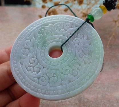 Certified Lavender Green Burma 100% Natural A Jade jadeite Pendant Ruyi Circle Necklace 平安扣 636850  TN