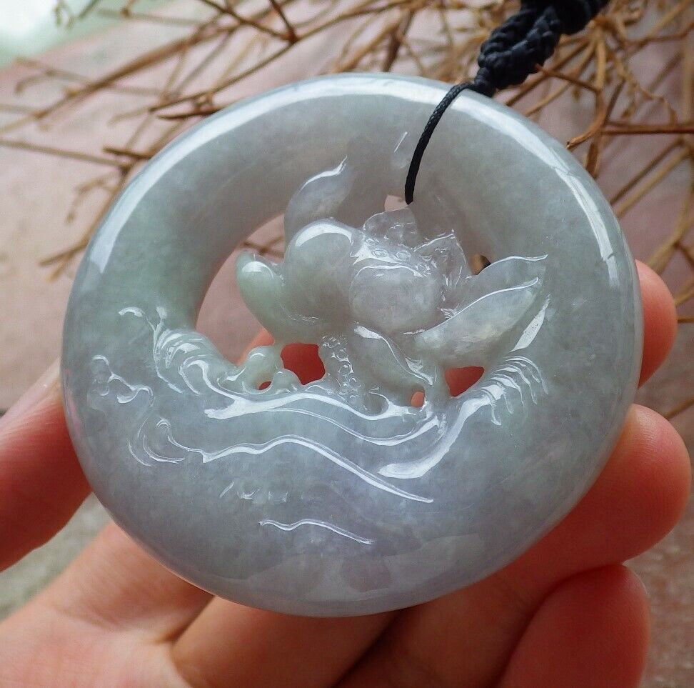 Certified Green Pale Lavender 100% Natural A Jade jadeite Pendant Lotus Flower Circle Necklace 花平安扣 525936  TN