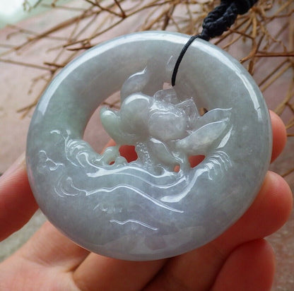Certified Green Pale Lavender 100% Natural A Jade jadeite Pendant Lotus Flower Circle Necklace 花平安扣 525936  TN