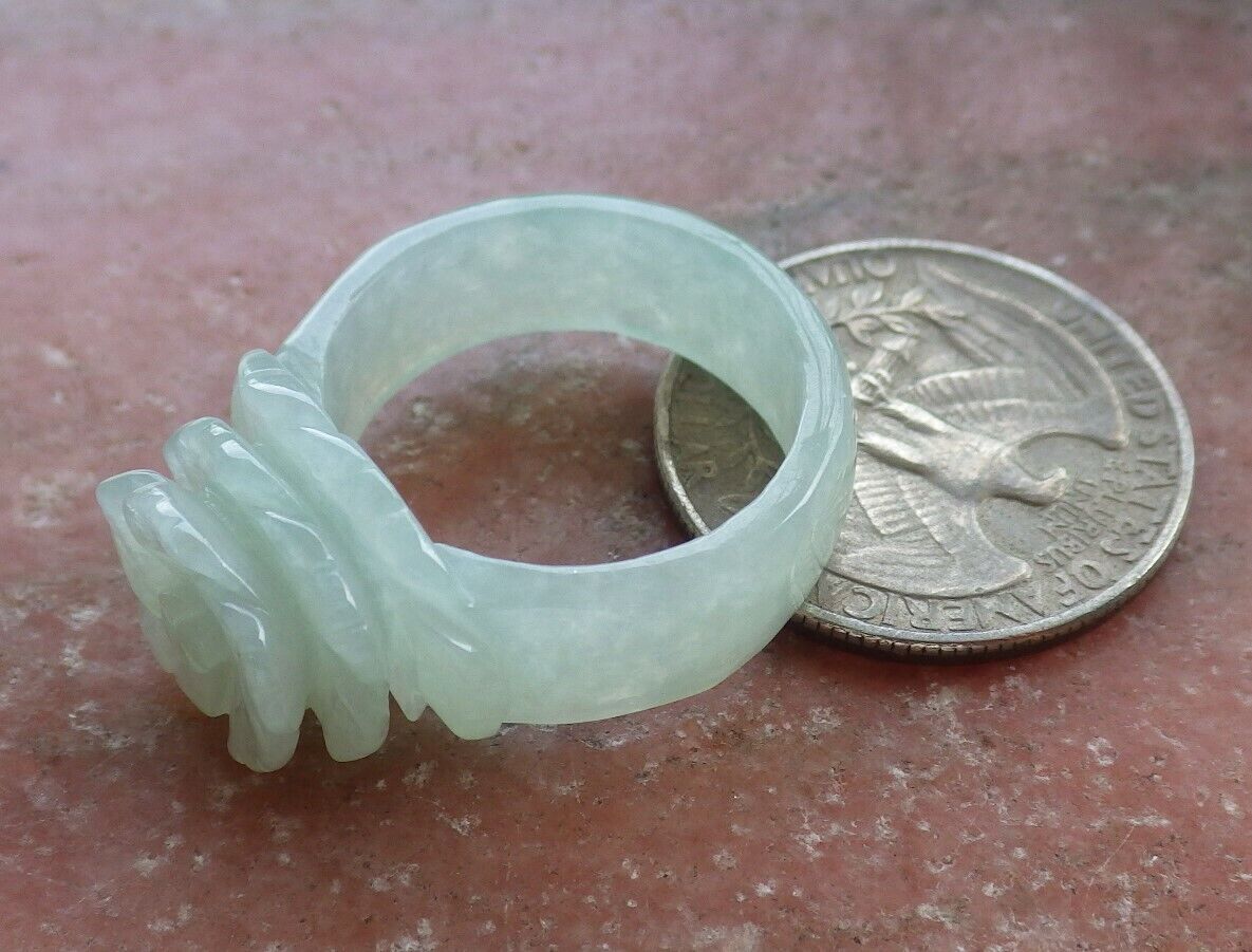 Certified Green 100% Natural A JADE Jadeite Rose Flower RING USA. 9 花戒指 528471  TN